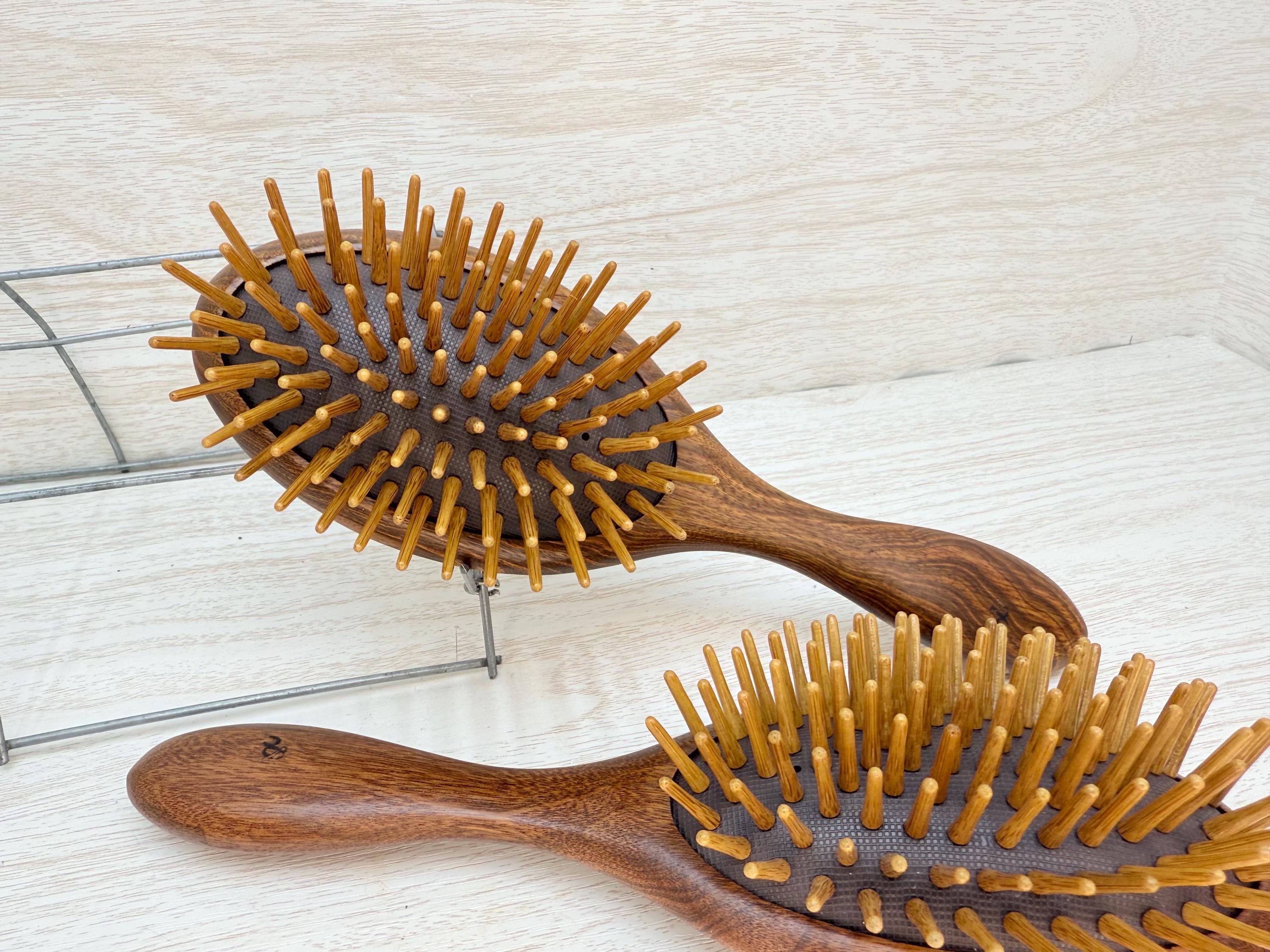 USA Made SANDALWOOD Whole Piece WOOD & Bamboo Pin Bristle Teeth Detangler Detangling Wet 8.5”  Cushion Hair Paddle Brush Dixie Cowboy