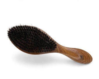 USA Made American Black Walnut Wood & Medium Firm BOAR Hair Brush 9” Curved Contoured Bristle Styling Hair or Beard Wood Handle Dixie Cowboy