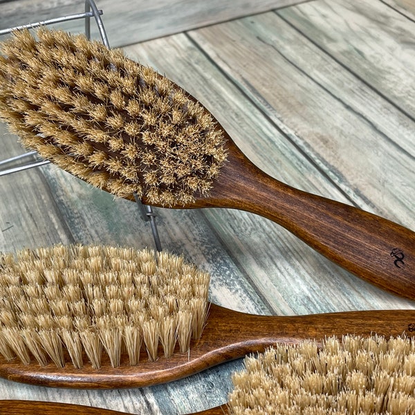 USA Made Natural Color BOAR Hair Brush Wood Handle Stained Beechwood 7.5" Bristle Soft Medium Styling Beard Smoothing Dixie Cowboy Q05