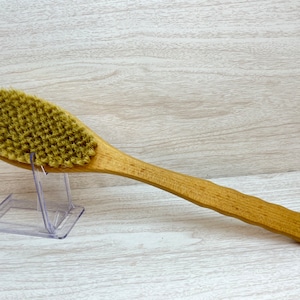 USA Made Boar Hair Body Shower SCRUB 15.5” Brush Beech Wood Handle No Plastic Exfoliating Back Bath Dry Skin Brushing Bristle Dixie Cowboy