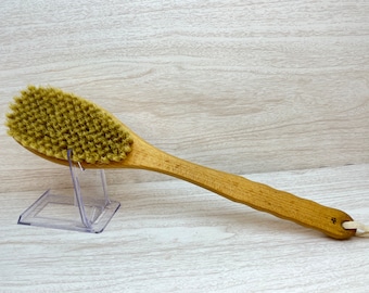 USA Made Boar Hair Body Shower SCRUB 15.5” Brush Beech Wood Handle No Plastic Exfoliating Back Bath Dry Skin Brushing Bristle Dixie Cowboy