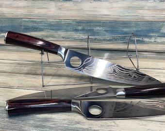 On Sale - USA Made Handmade Pakkawood wood Handle 13” Chef Kitchen Knife stainless Steel Damascus Pattern Filet Boning Dixie Cowboy