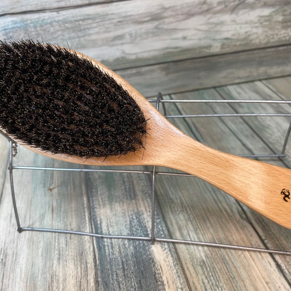 USA MADE Natural BOAR 9.5” Beechwood Curved Contoured Hair Bristle Medium Stiffness Styling Brush Hair Beard Wood Handle Dixie Cowboy