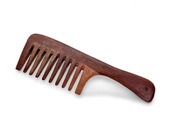 USA MADE Red Sandalwood & Rosewood Wood 8.5” Detangling Flat Handle Comb extra wide Tooth Hair Comb Dixie Cowboy B15