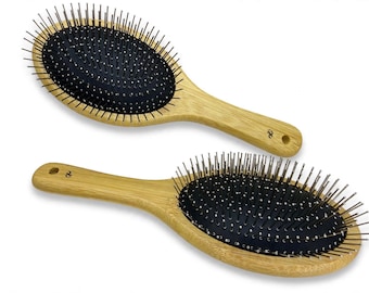USA Made BAMBOO Wood & Metal Pin 9” Cushion Brush scalp massaging Bristle Teeth Detangler Detangling Wet Hair Paddle Dixie Cowboy