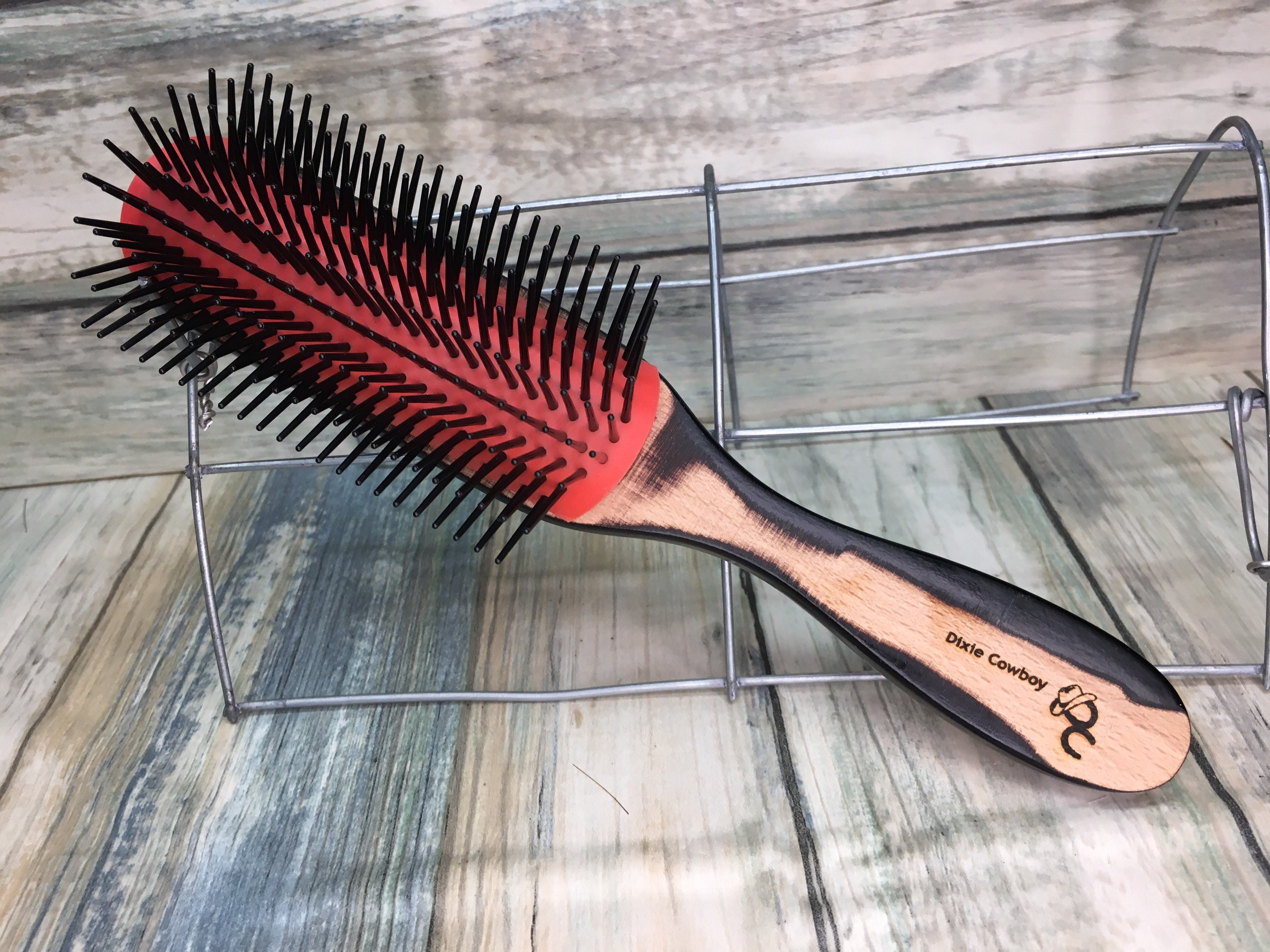 USA Made RETRO 80s Rubber Styler Pin BRUSH Wood Handle Solid Stiff Teeth Blow Out Detangler Curly Curls Afro Styling Dixie Cowboy U20 USA Made RETRO 80s Rubber Styler Pin BRUSH Wood Handle Solid Stiff Teeth Blow Out Detangler Curly Curls Afro Styling Dixie Cowboy U20