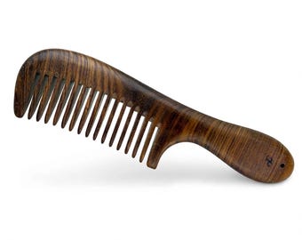 USA Made 7.5” Whole Piece Rare Chacate Preto Wood Styling Handle WIDE Tooth Detangler Anti Static Wet Dry Hair Comb Dixie Cowboy a22