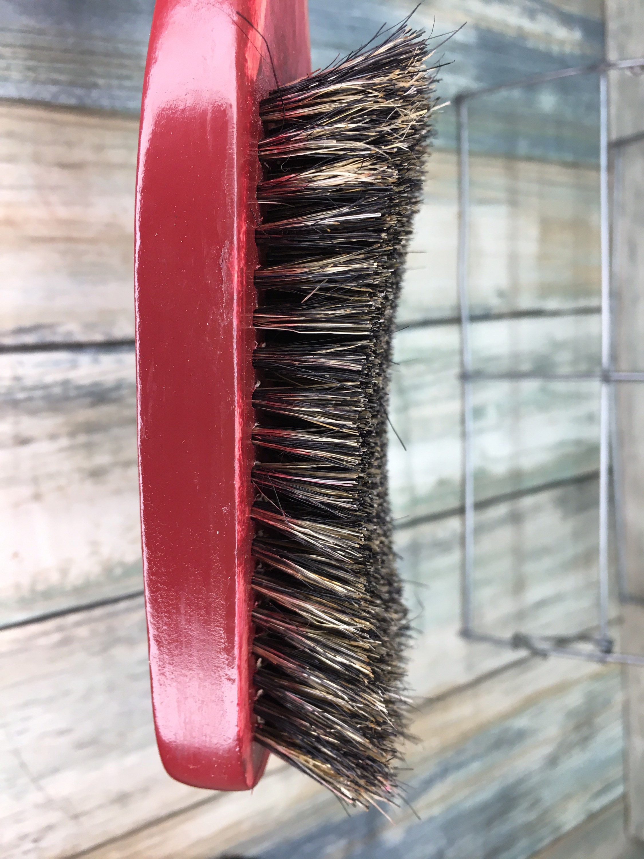 USA Made NATURAL BOAR Hair Brush Curved Contoured Wood Long Handle 9