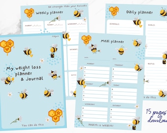 Weight Loss Aids with **FREE Healthy Habit Planner**, Weight Loss Trackers, Planners, Digital downloadable prints, PDF's