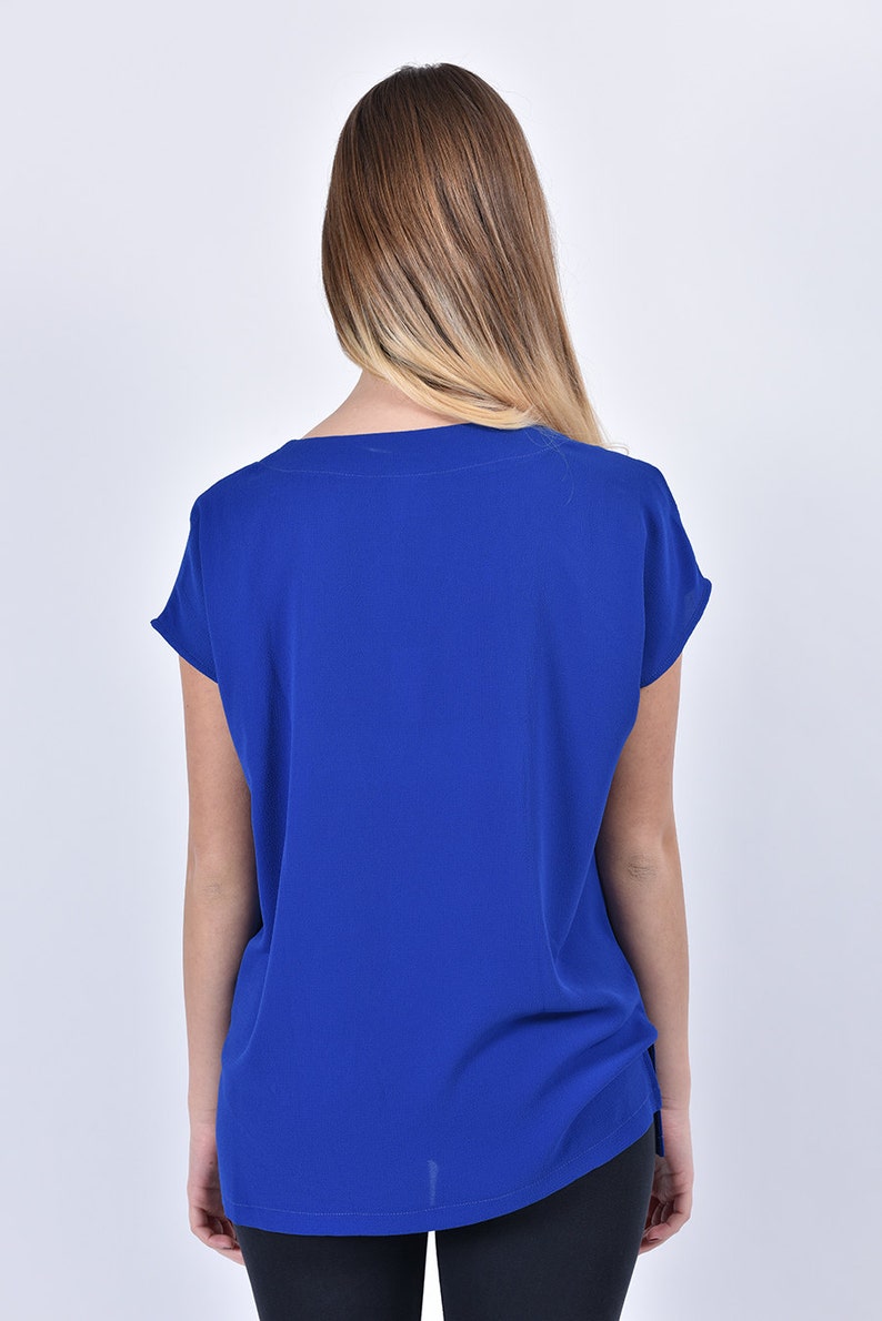 Cobalt blue blouse short sleeve blouse women's blouses | Etsy