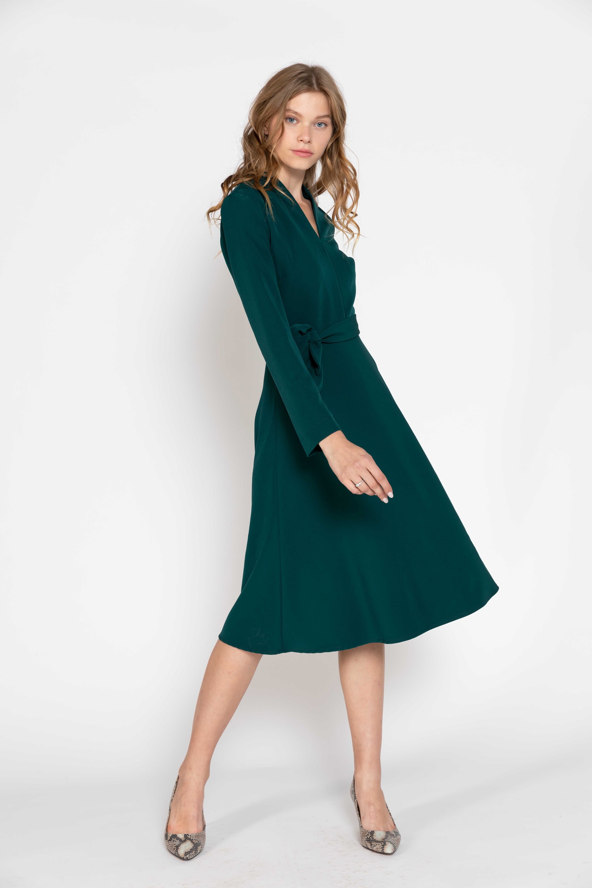 Green winter dress long sleeve dress woman dress fit and Etsy