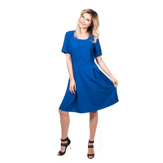 cobalt blue fit and flare dress