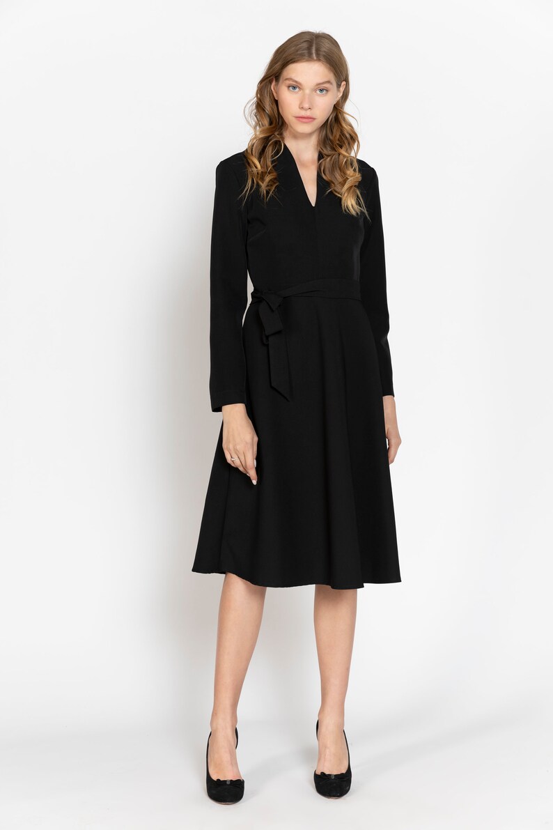 Modest minimalist black dress long sleeves elegant women's | Etsy