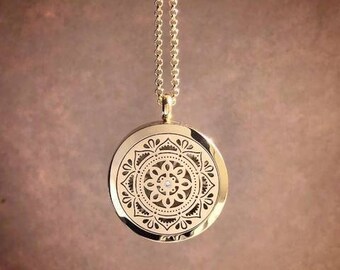Mandala Exclusive Design Gold Necklace  – Stainless Steel - Aromatherapy Necklace – Essential Oil Necklace - Diffuser Locket