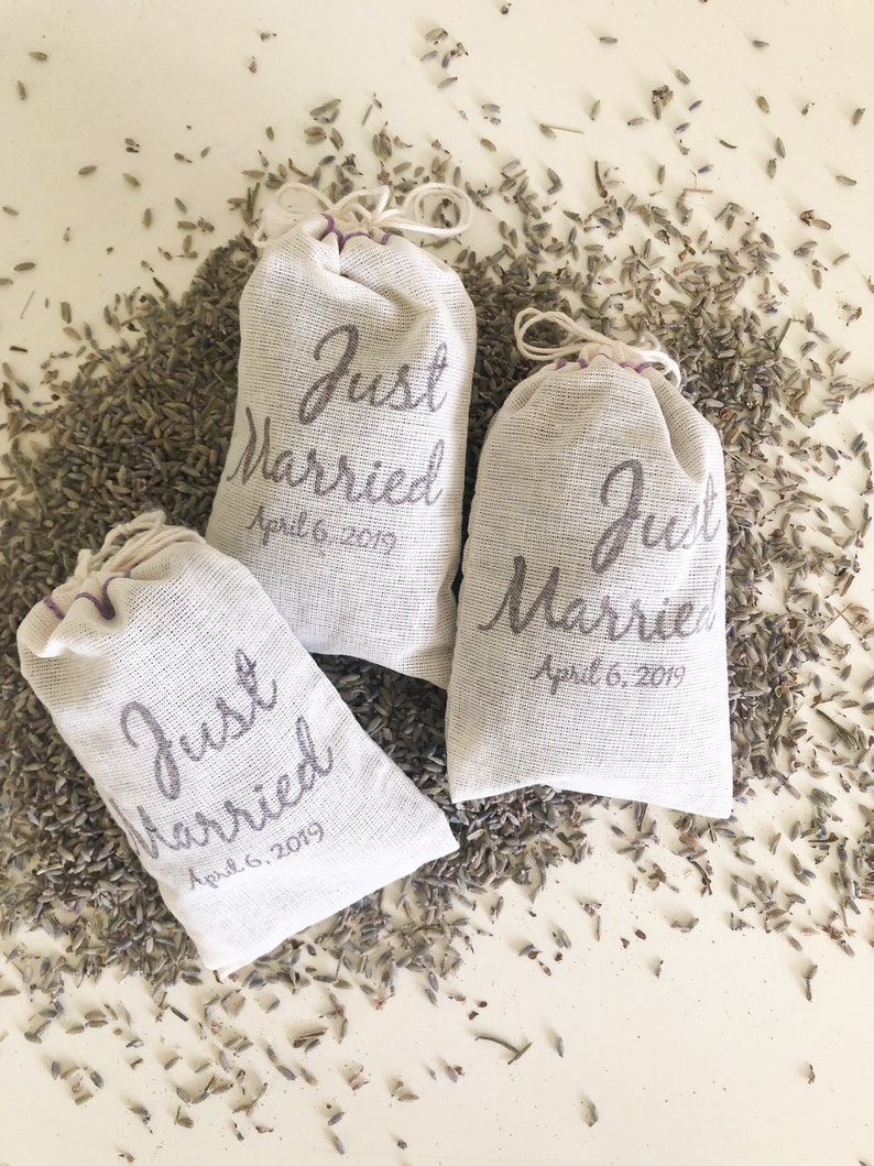 French Lavender Sachets Favors for Wedding, Reception Toss, Send Off, Guest Favors, Bridal Showers Hand Stamped Set of 15 image 4