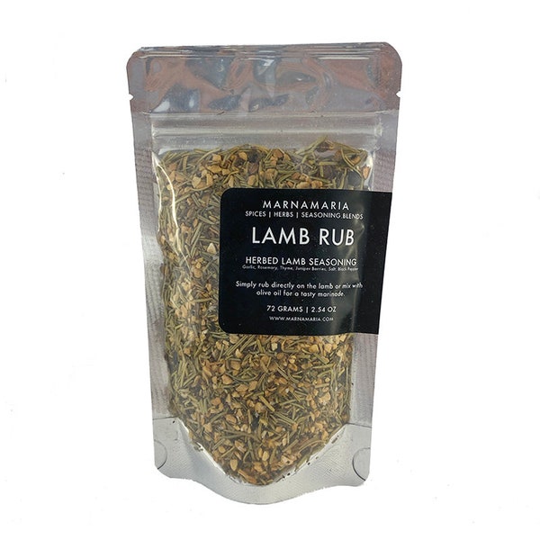 Lamb Rub | 3/4 cup Stand Up Pouch | Juniper & Rosemary Rub for Lamb Roasts, Shanks, Racks, and Other Gamey Meats | MarnaMaria Seasonings