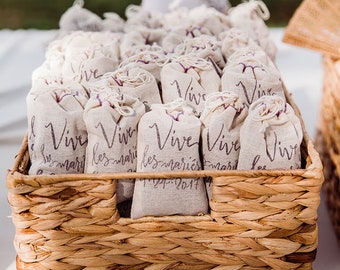 French Lavender Sachets - Favors for Wedding, Reception Toss, Send Off, Guest Favors, Bridal Showers | Hand Stamped |  (Set of 15)