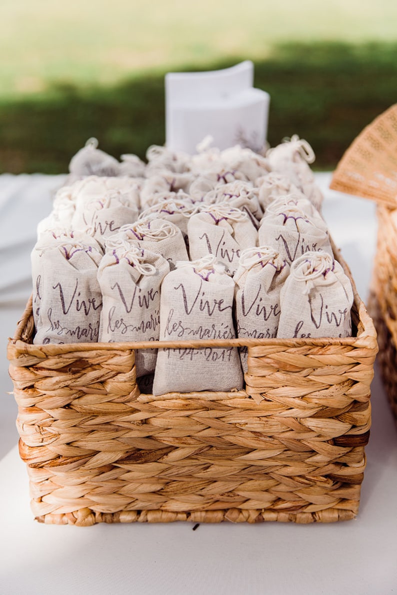 French Lavender Sachets Favors for Wedding, Reception Toss, Send Off, Guest Favors, Bridal Showers Hand Stamped Set of 15 image 1