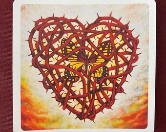 Corazon Espinado con Mariposa Sticker (4" X 4")