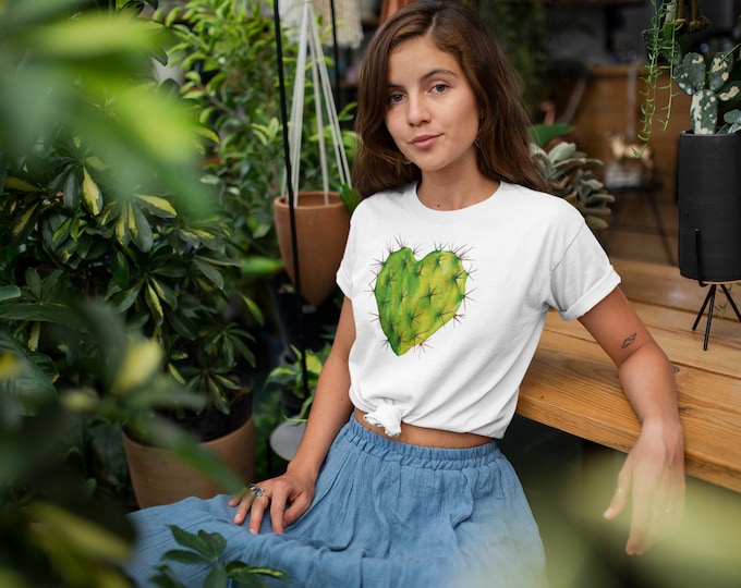 Featured listing image: Corazon Nopal  Unisex White T-Shirt (silkcreen printed)