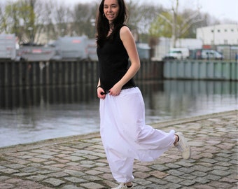 Weiße Haremhose Pluderhose Hippie Yogahose