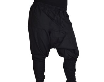 Drop Crotch Harem Pant with shirred legs black