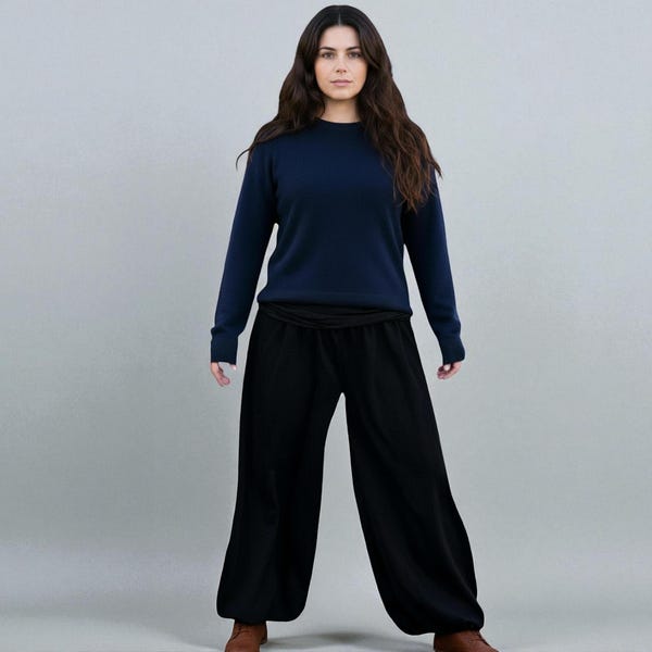Warm High Cut Harem Pants Fleece Winter Aladdin Pants black