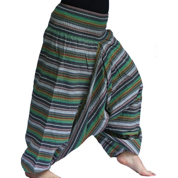 Unisex Harem Pants green striped Cotton