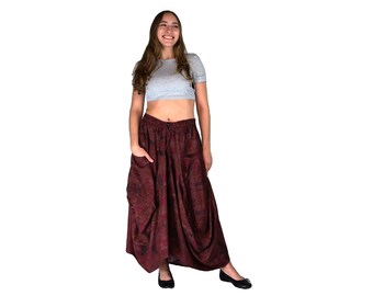 Long Drawstring Skirt Balloon Skirt wine