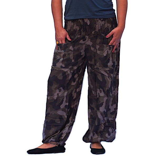 PLUS Pantalon de pompe avec poches pantalon de yoga motif camouflage