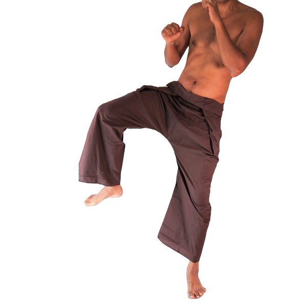 Pantalon de pêcheur thaïlandais EXTRA LONG Shaolin pantalon portefeuille marron