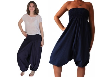 Long Plus Size Harem Pants in solid dark blue