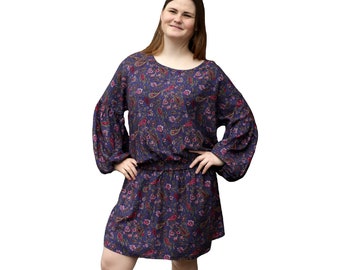 Langarm Oversize Kleid mit Puffärmeln in blau