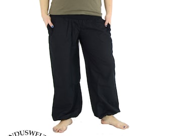 Yogahose Baumwollhose mit Seitentaschen in schwarz