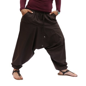 Low Cut Harem Pants with pockets brown