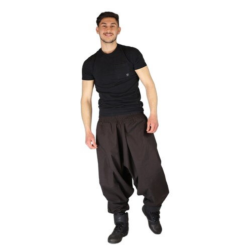 Pantalones harén, tiro medio, algodón, marrón