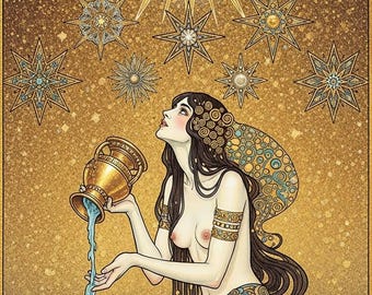 La carta dei tarocchi della Stella | Stile Gustav Klimt | Stampa Art Nouveau | Download digitale | Arte murale mistica | Download immediato
