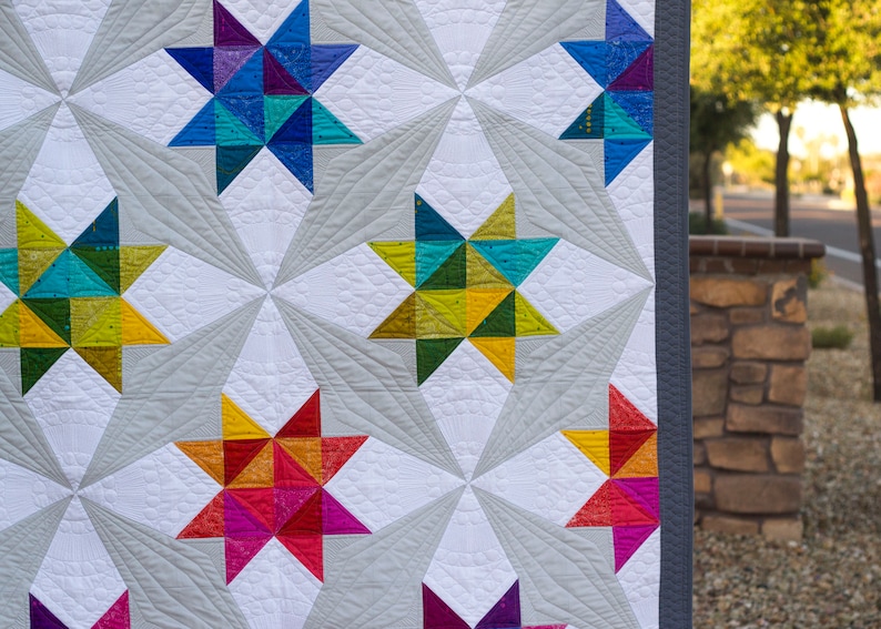 Whirl Modern Half Square Triangle and Paper Piece PDF Quilt Pattern image 3