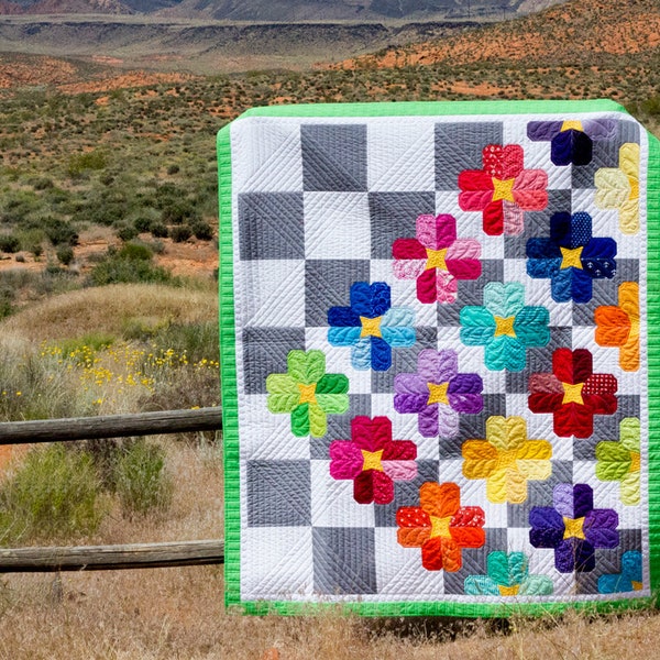 Checkmate - Morceau de papier de base moderne Scrappy Flower PDF Quilt Pattern