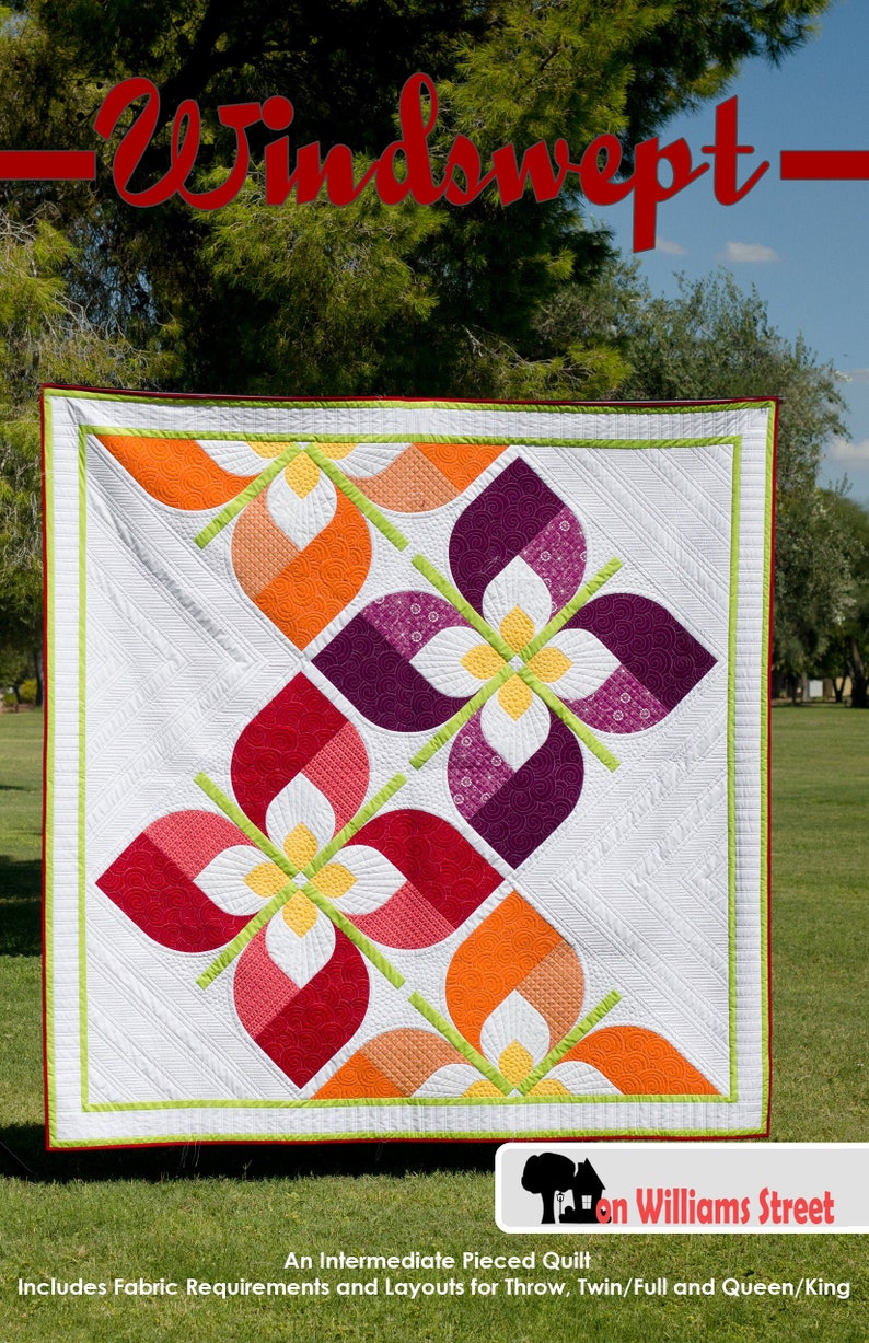 Windswept Modern Drunkards Path Flower PDF Quilt Pattern image 2