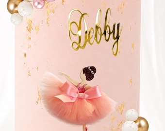 Personalized Ballerina Cake Topper, Custom Ballet Birthday Cake Decoration, Name and Age Cake Charm, Ballerina Birthday Party Decor