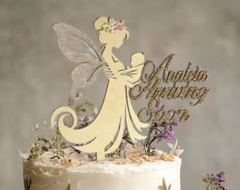 Personalized Fairy Wood Cake Topper – Custom Name Baby Shower Cake Decoration, Woodland Party Decor