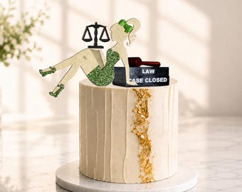 Law Graduation Cake Topper Girl Lawyer Keepsake Opening Books Gavel Party Decor Gift