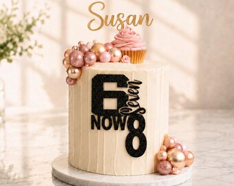 6 Seven Now 8 Cake Charm 67 Topper Personalized Gold Mirror Name 8th Birthday Decor