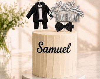 Little Gentleman On His Way Cake Topper, Baby Boy Shower, Personalized Name
