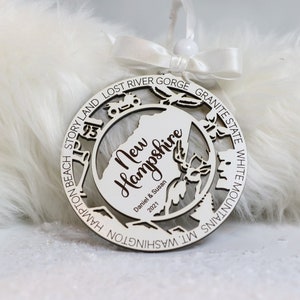 New Hampshire Christmas Personalized Wood Ornament, White Mountains, Mt. Washington, Christmas Tree Decoration, State Ornament Friend Gift