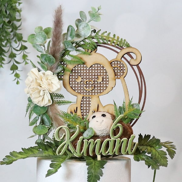 Baby Shower Decorations Gender Neutral, Monkey First Birthday Personalized Wood Cake Topper, Wild One Baby Safari Birthday Party, Stay Wild