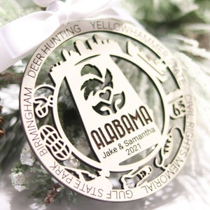 Alabama AL State Symbols Yellowhammer Camellia Holiday Christmas Ornament Pewter 