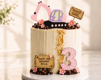 Custom Excavator Cake Topper for Construction Birthday Party 4 Piece Set