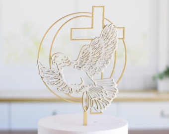 First Communion Cake Topper, Religious Cake Topper, Christening Decorations Baptism Cross Dove, White Peaceful Dove, Props Replica Party